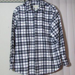 Eddie Bauer Flannel Shirt Black White Plaid